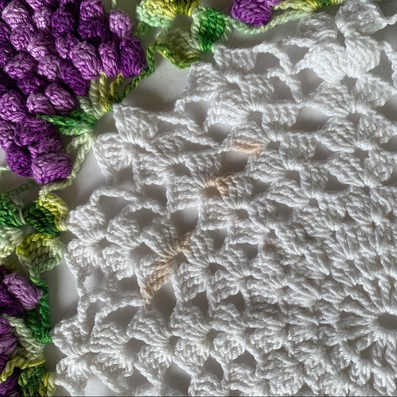 Vintage Crochet Doily w/ Grape Accents - Picture 6 of 9